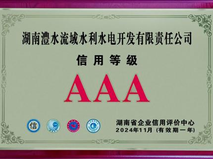 喜報！公司連續9年保持企業信用等級AAA級企業